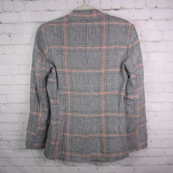 NWT Bershka Size Small Double Breasted Plaid Linen Blazer - Picture 4 of 5